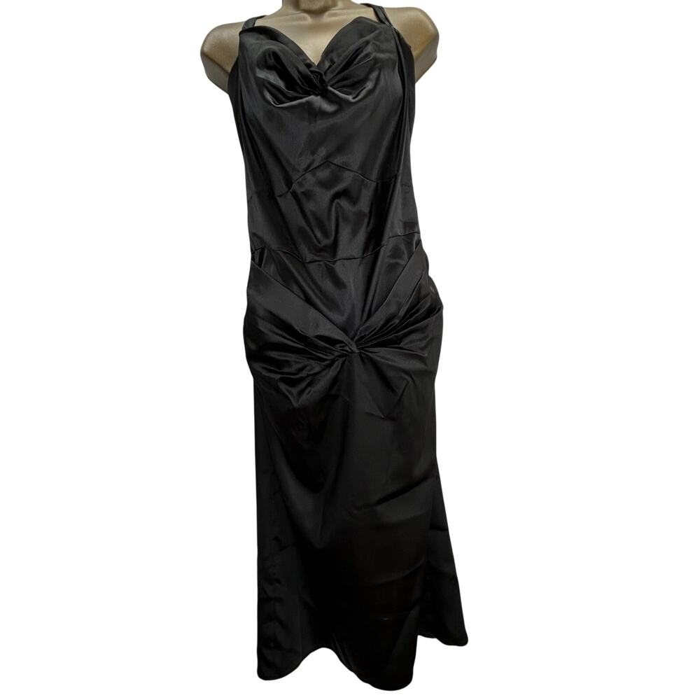 Stop Staring black satin midi dress sleeveless retro pinup sexy rockabilly